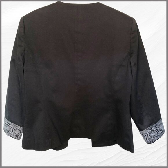 Jones NY Signature elegant black jacket w/ white embroidered trim - Picture 5 of 9
